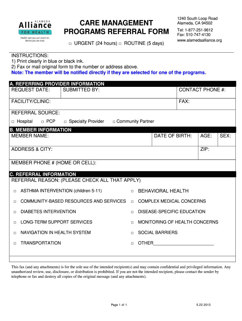 Care Management Programs Referral Form  Alameda Alliance for    Alamedaalliance