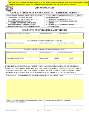 Daly City Parking Permit  Form