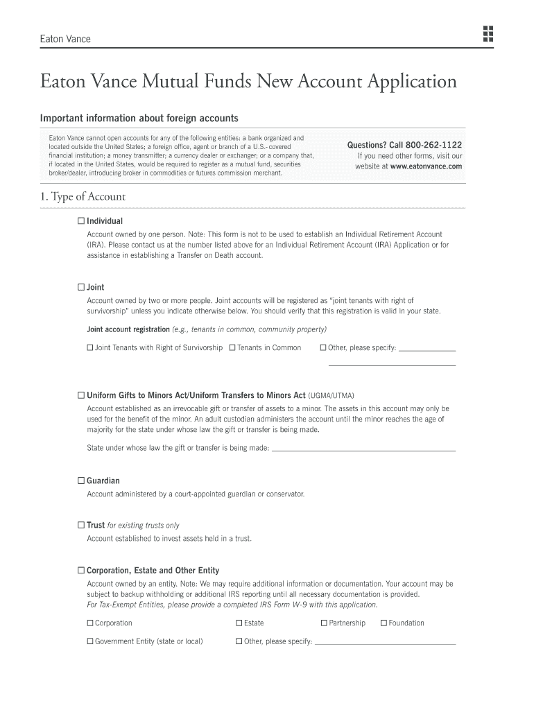 Get and Sign Eaton Vance Mutual Funds New Account Application  Form
