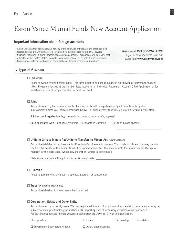 Eaton Vance Mutual Funds New Account Application  Form