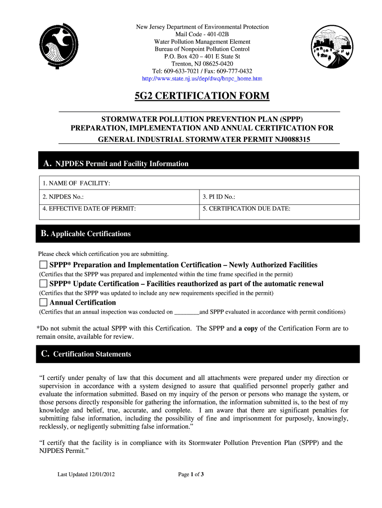 Njdep 5g2 Certification Form