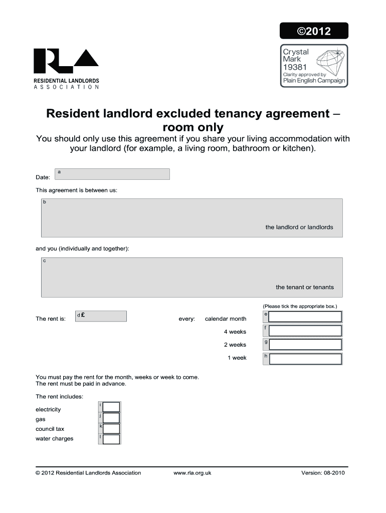 Excluded Tenancy Agreement Lodgers Agreement2012 for Merge DOC Loea Co  Form