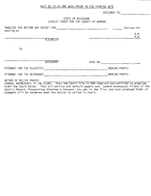 Monroe County Circuit Court Motion Praecipe  Form