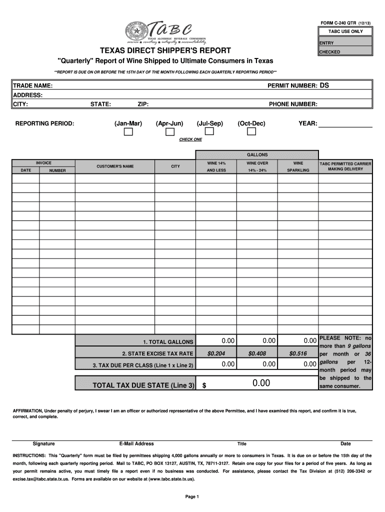 Get and Sign Direct Shipper&#39;s Quarterly Report Tabc State Tx 2013-2022 Form