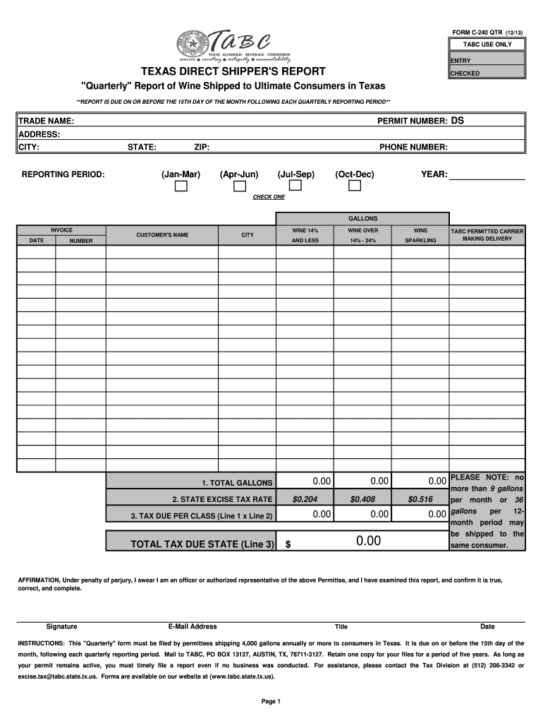  Direct Shipper&#39;s Quarterly Report Tabc State Tx 2013