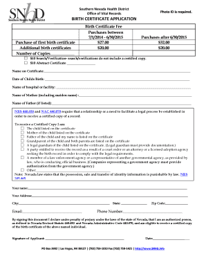Birth Certificate Application Southern Nevada Health District Snhd  Form