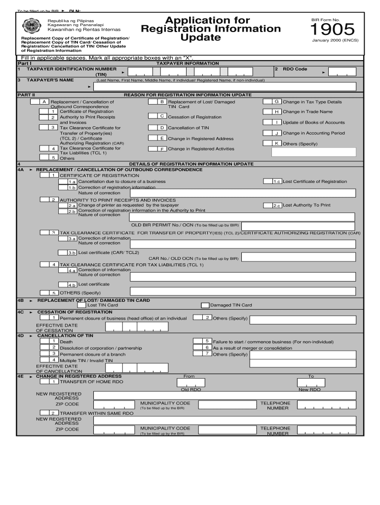 Bir Form 1905 Sample