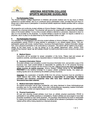 AWC Sports Medicine Guidelines and Physical Form 5 20 10 Azwestern