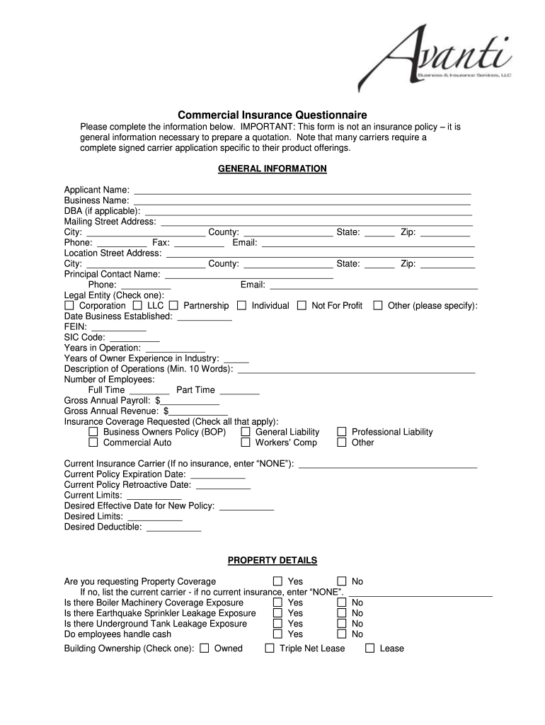 Commercial Insurance Renewal Questionnaire  Form