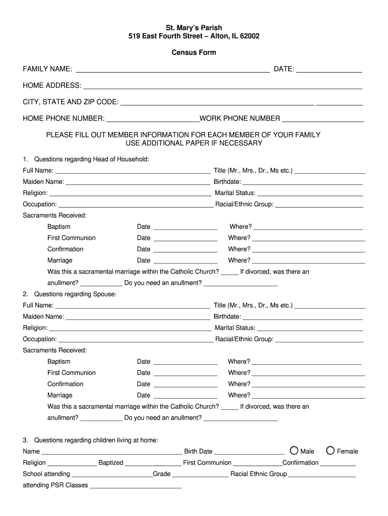 St Mary&amp;#39;s Parish Census Form St Mary&amp;#39;s Catholic Church