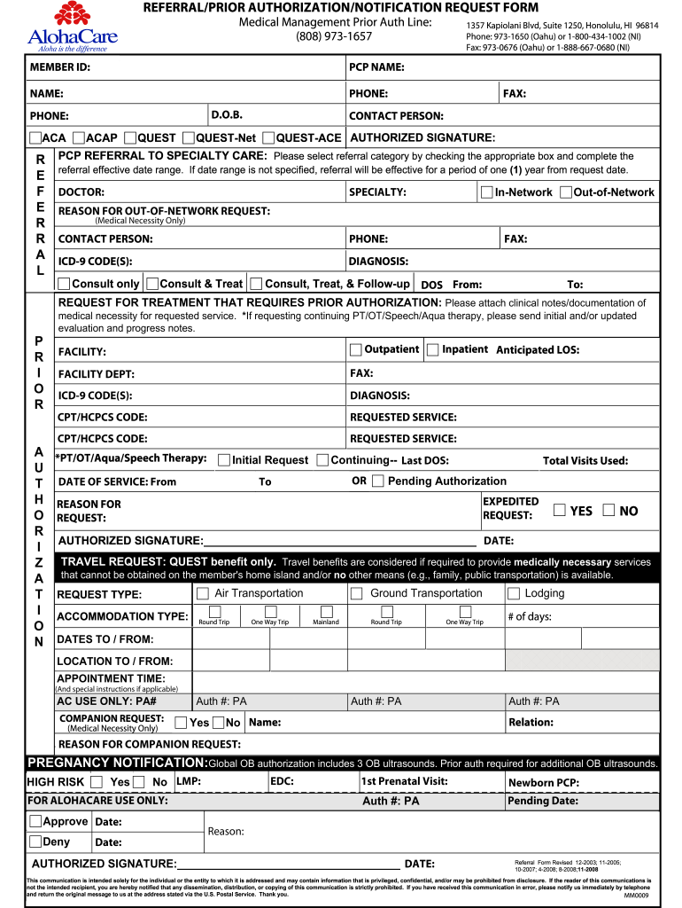 Alohacare Prior Auth Form