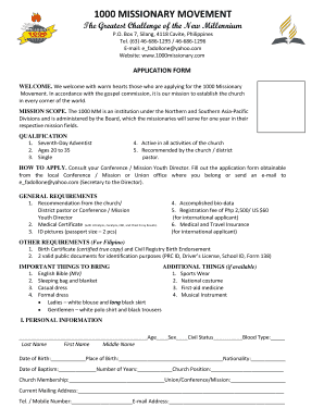 1000 Missionary Movement  Form