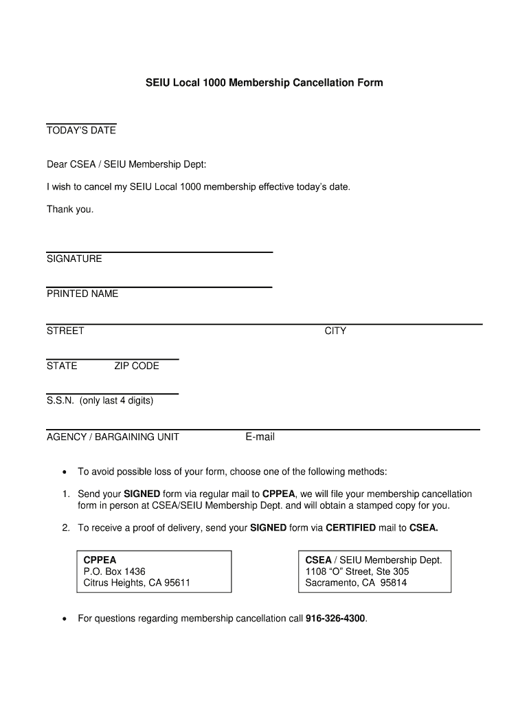 Seiu 1000 Cancel Membership  Form