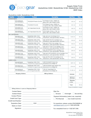 Supply Order Form PACSGEAR