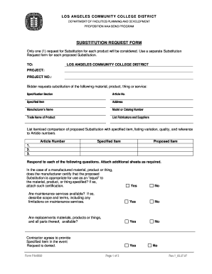  Substitution Request Form Prior to Award of Contract Build LACCD Build Laccd 2007-2024