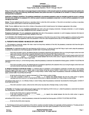 Texas Family Code Standard Possession Order  Form