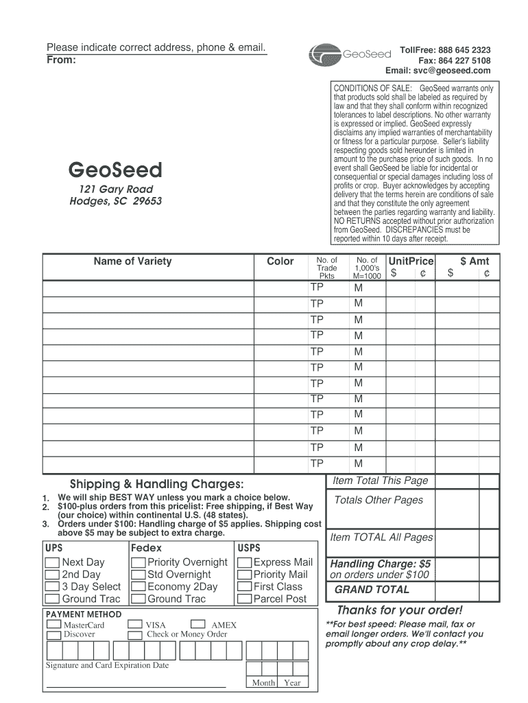 Geo Seeds  Form