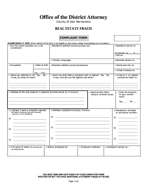 Complaint Form San Bernardino County District Attorney