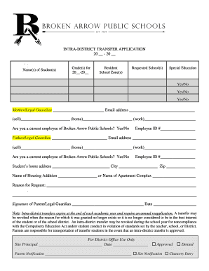 Broken Arrow Public Schools Transfer Form