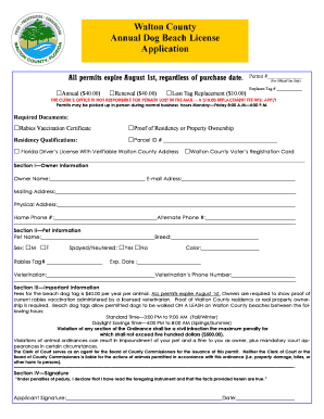Walton County Annual Dog Beach License Application Page 2  Form