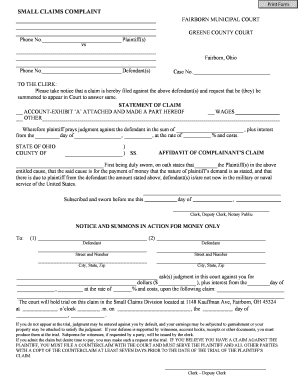 Ohio Court Small Claims  Form
