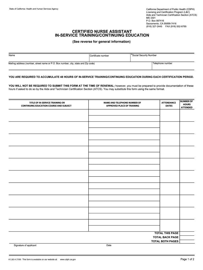  Sample Continuing Education Form 2009