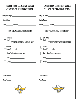 Heards Ferry Change of Dismissal Form