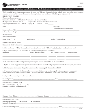 Tcc Readmission  Form