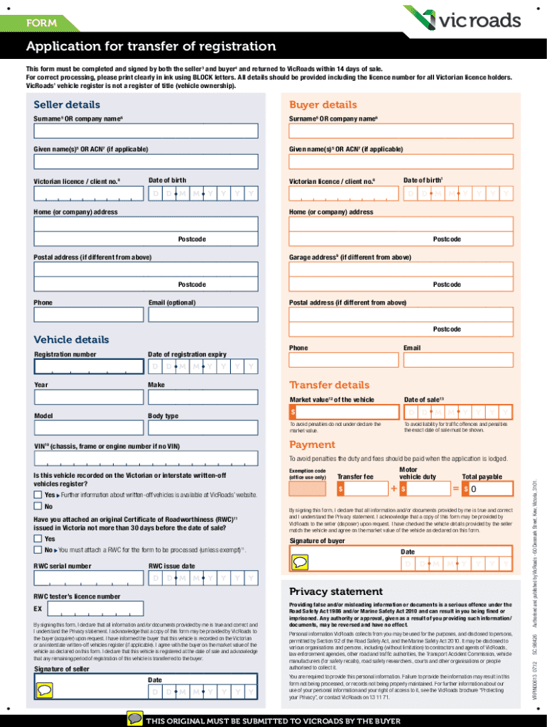 Get and Sign Vicroads Transfer Form 2012