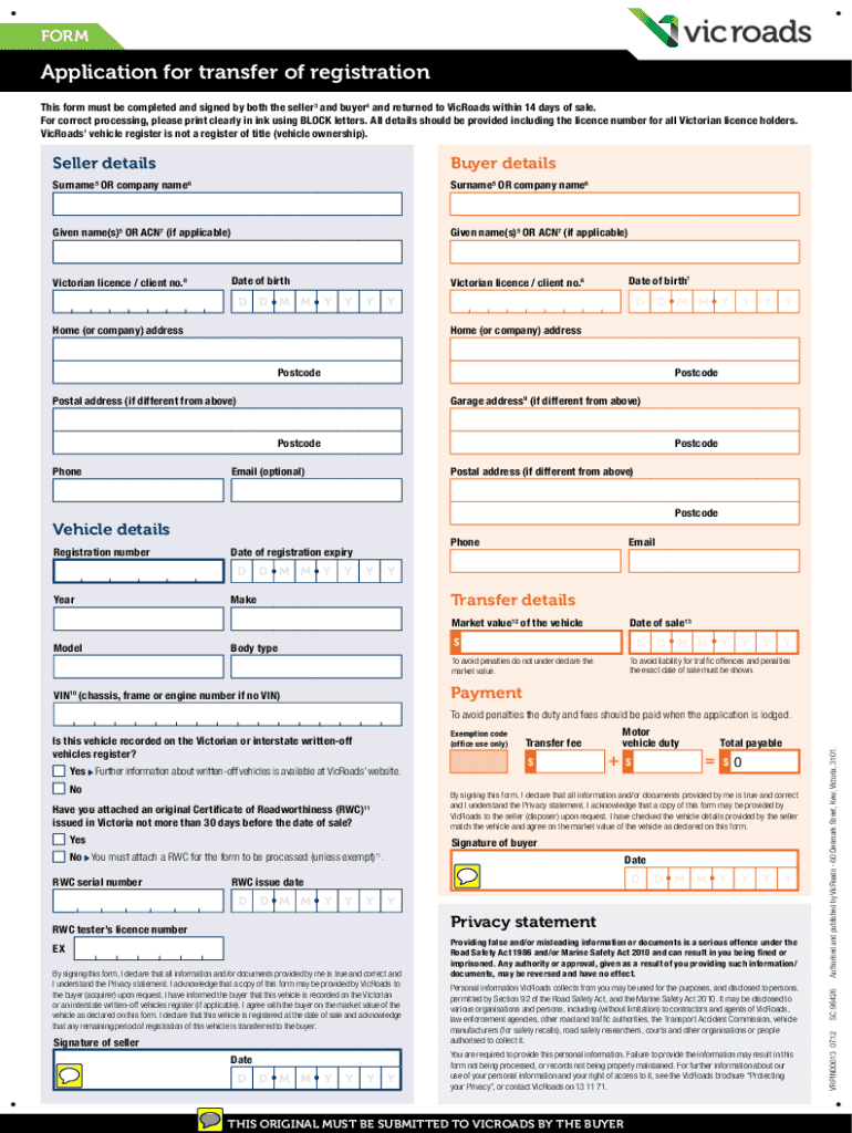  Vicroads Transfer Form 2012