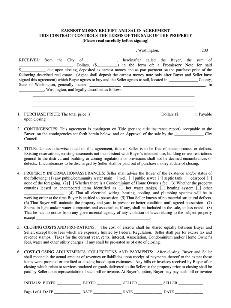 Washington Earnest Money Agreement  Form