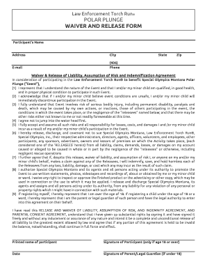 POLAR PLUNGE WAIVER and RELEASE FORM Special Somt