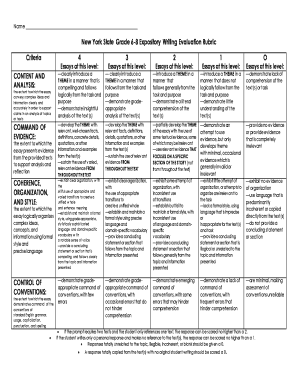 New York State Grade 6 8 Expository Writing Evaluation Rubric  Form