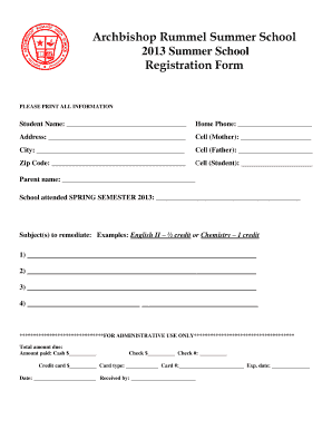 Summer School Registration Archbishop Rummel High School  Form
