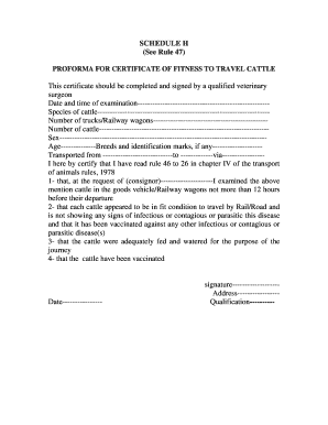 Proforma for Certificate of Fitness to Travel Dog