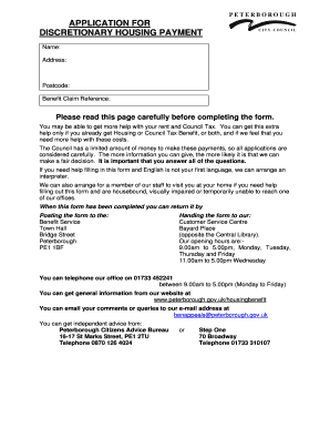 Application for Discretionary Housing Payment Peterborough City  Form