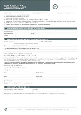 PPS Withdrawal Form Investment Account and Preservation Funds FH11