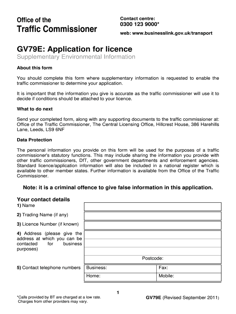  Operators Licence Gv79 Application Form 2011-2024