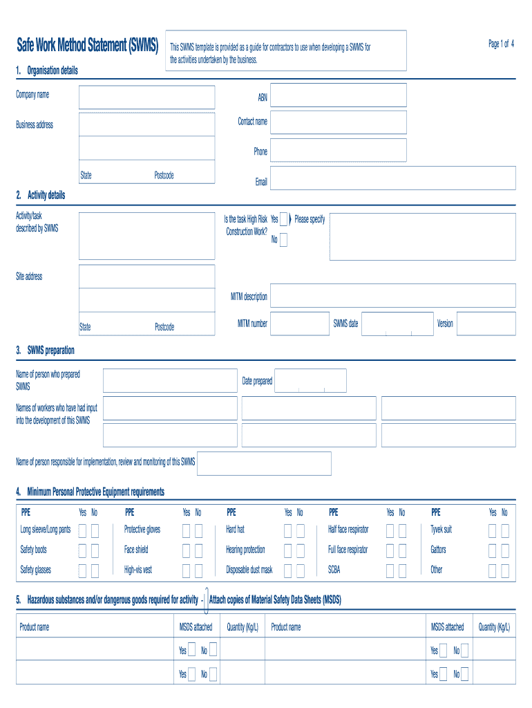 Safe Work Method Statement Australia  Form