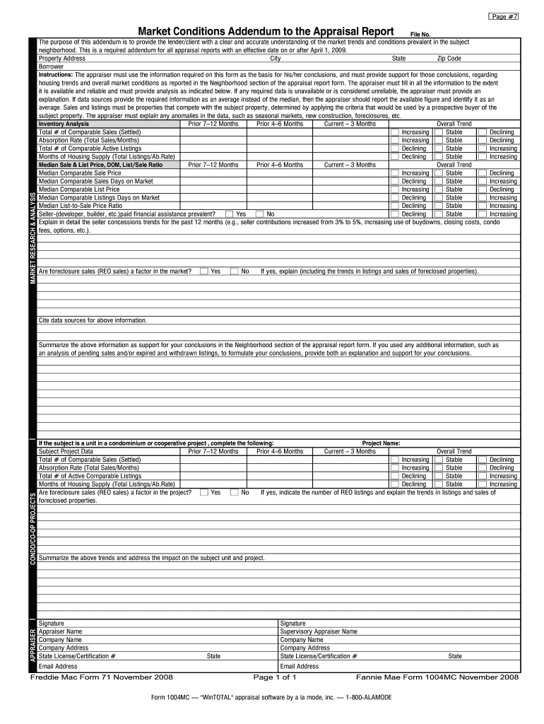  Market Conditions Addendum to the Appraisal Report a La Mode 2008