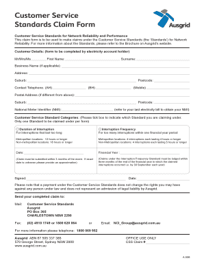 Ausgrid Customer Service Standards Claim Form