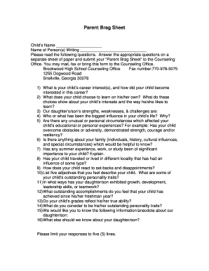 Parent Brag Sheet PDF  Form