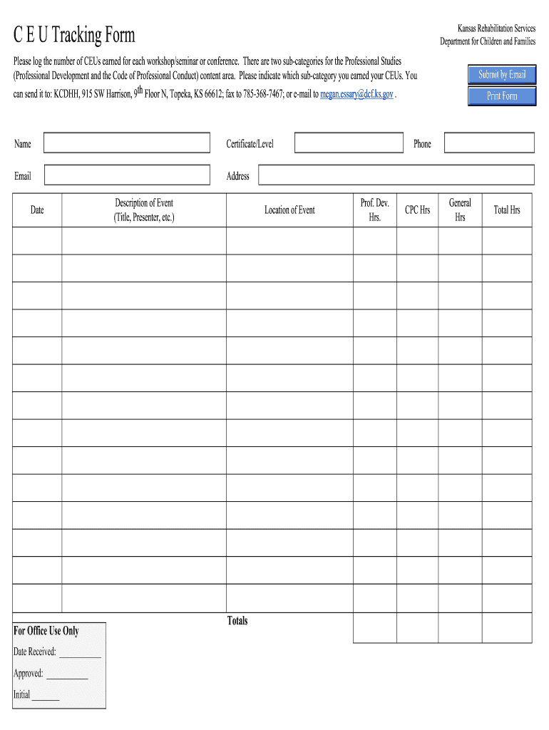 C E U Tracking Form Kansas Department for Children and Families Dcf Ks