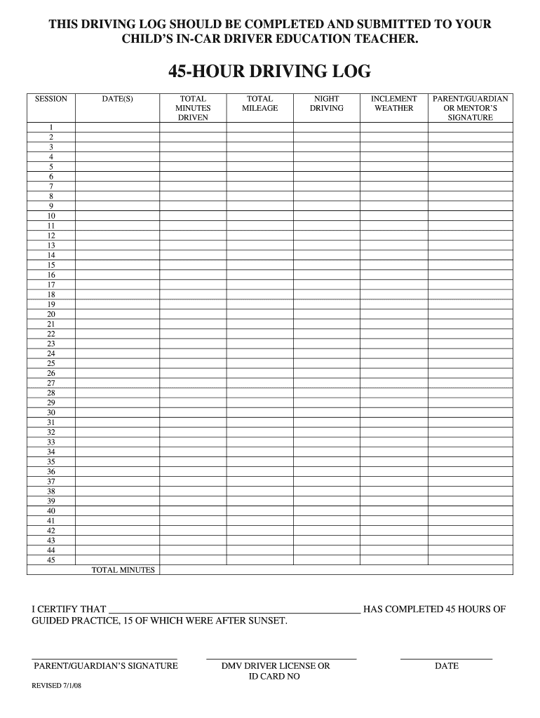  45 Hour Driving Log 2008-2024