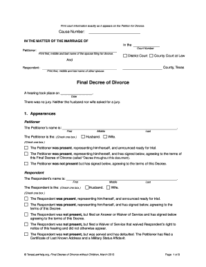 TexasLawhelp Org Final Decree of Divorce Without Children  Form