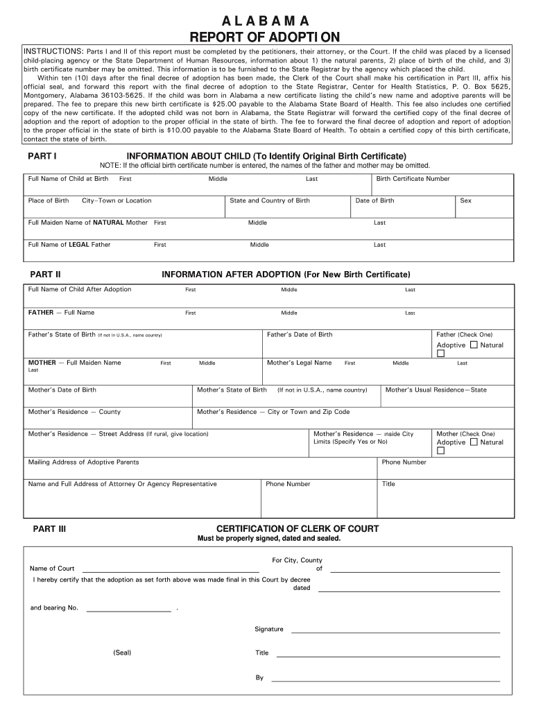 Get and Sign Alabama Report of Adoption Form 2009-2022