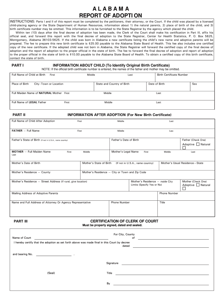  Alabama Report of Adoption Form 2009-2024