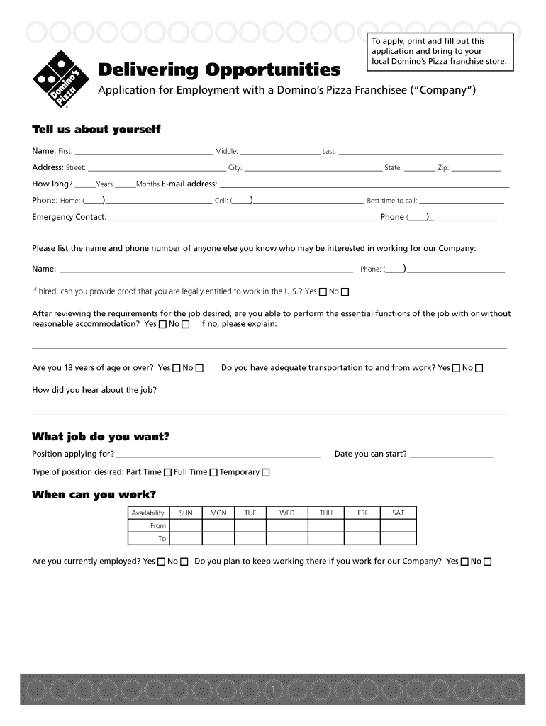 Dominos Application  Form