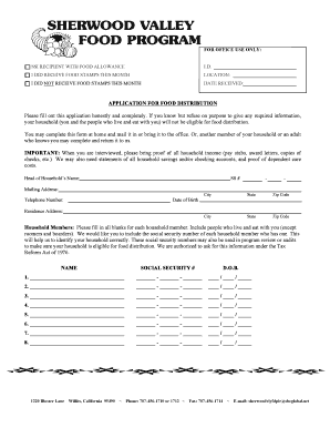 Sherwood Valley Food Program  Form