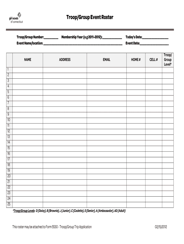  Troop Roster Form  Girl Scouts of Connecticut  Gsofct 2012-2024